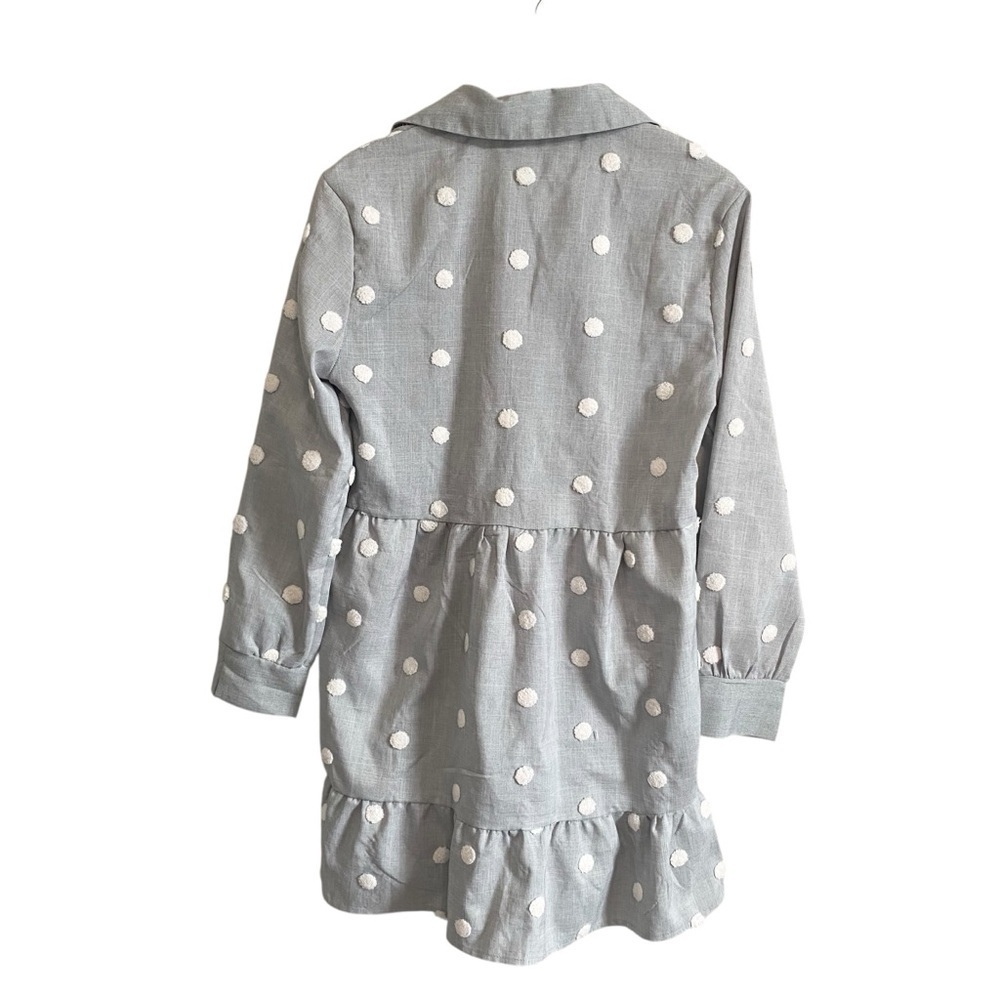 Goodnight Macaroon Long Sleeve Gray and White Polka Dot Mini Dress Size Small - Picture 5 of 5